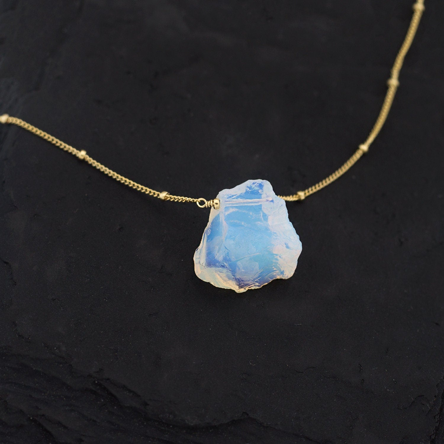 Celestial Opalite Necklace, October Birthstone Necklace, Gift for Libra, Rough Stone Choker, Dainty Chain Necklace, Valentine's Gift, NK-ST