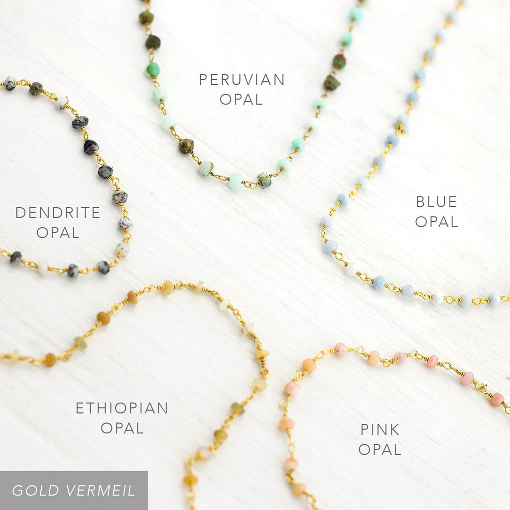 Natural Blue Opal Necklace, Beaded Choker, Rosary Chain Necklace, Wire Wrapped Gemstones, Layering Necklace, Intuition Stone, Gift for Her