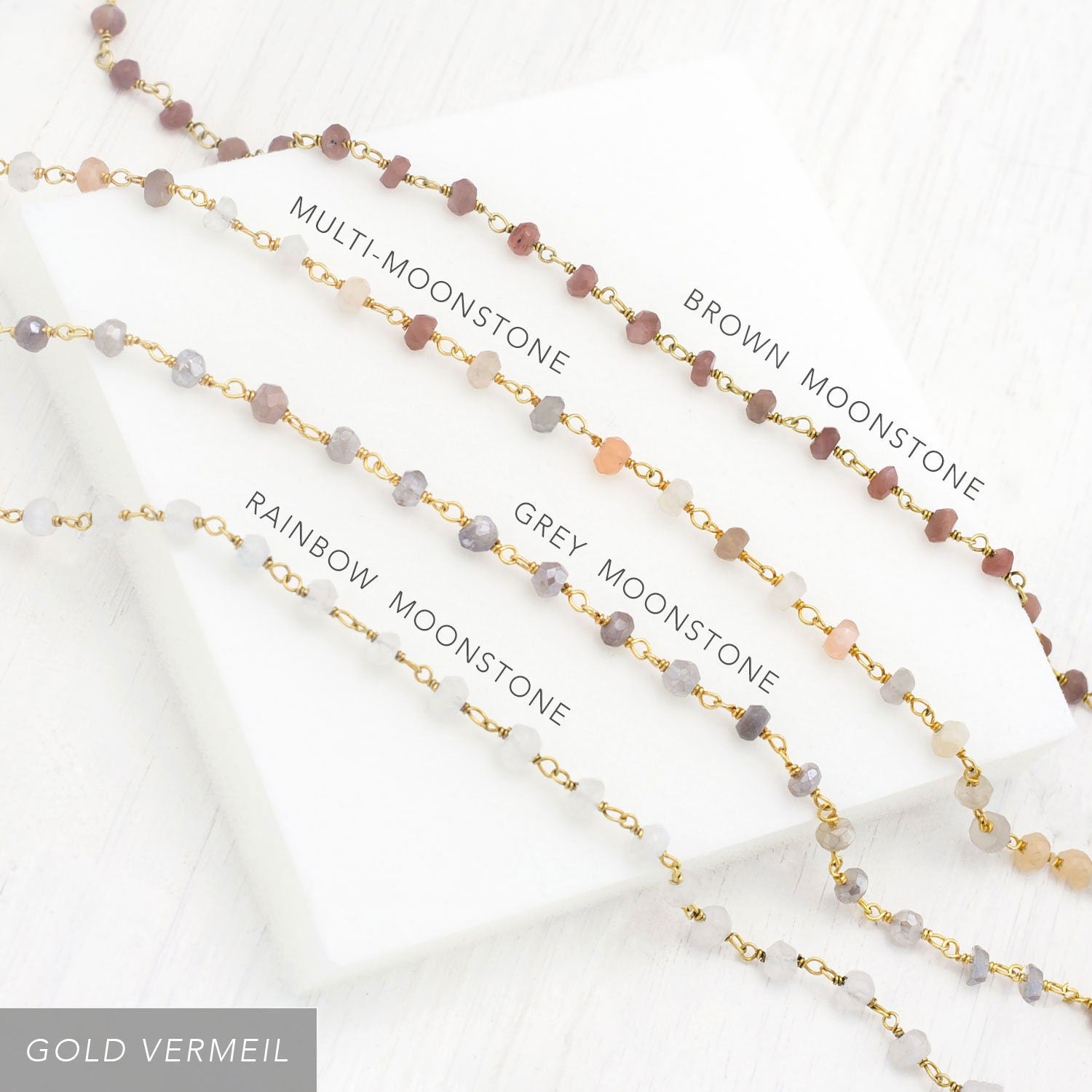 Everyday Moonstone Rosary Necklace, Beaded Chain Necklace, Gemstone Choker, Layering Necklace, Wire Wrapped Moonstone, Long Simple Necklace