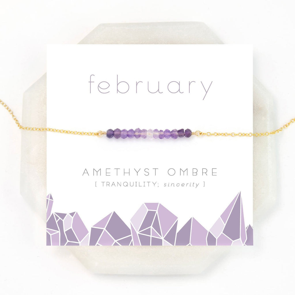 Ombre Amethyst Bar Necklace, February Birthday Gift, Dainty Everyday Necklace, Gold Filled, Rose Gold Filled, Sterling Silver, Gift for Her