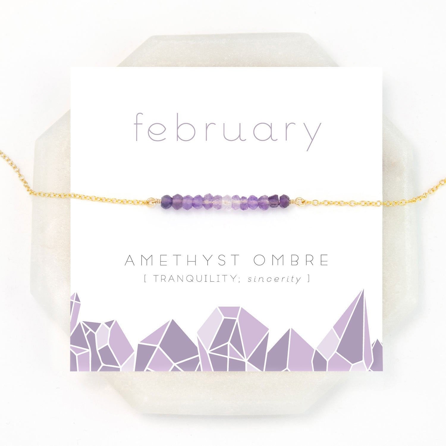Ombre Amethyst Bar Necklace, February Birthday Gift, Dainty Everyday Necklace, Gold Filled, Rose Gold Filled, Sterling Silver, Gift for Her