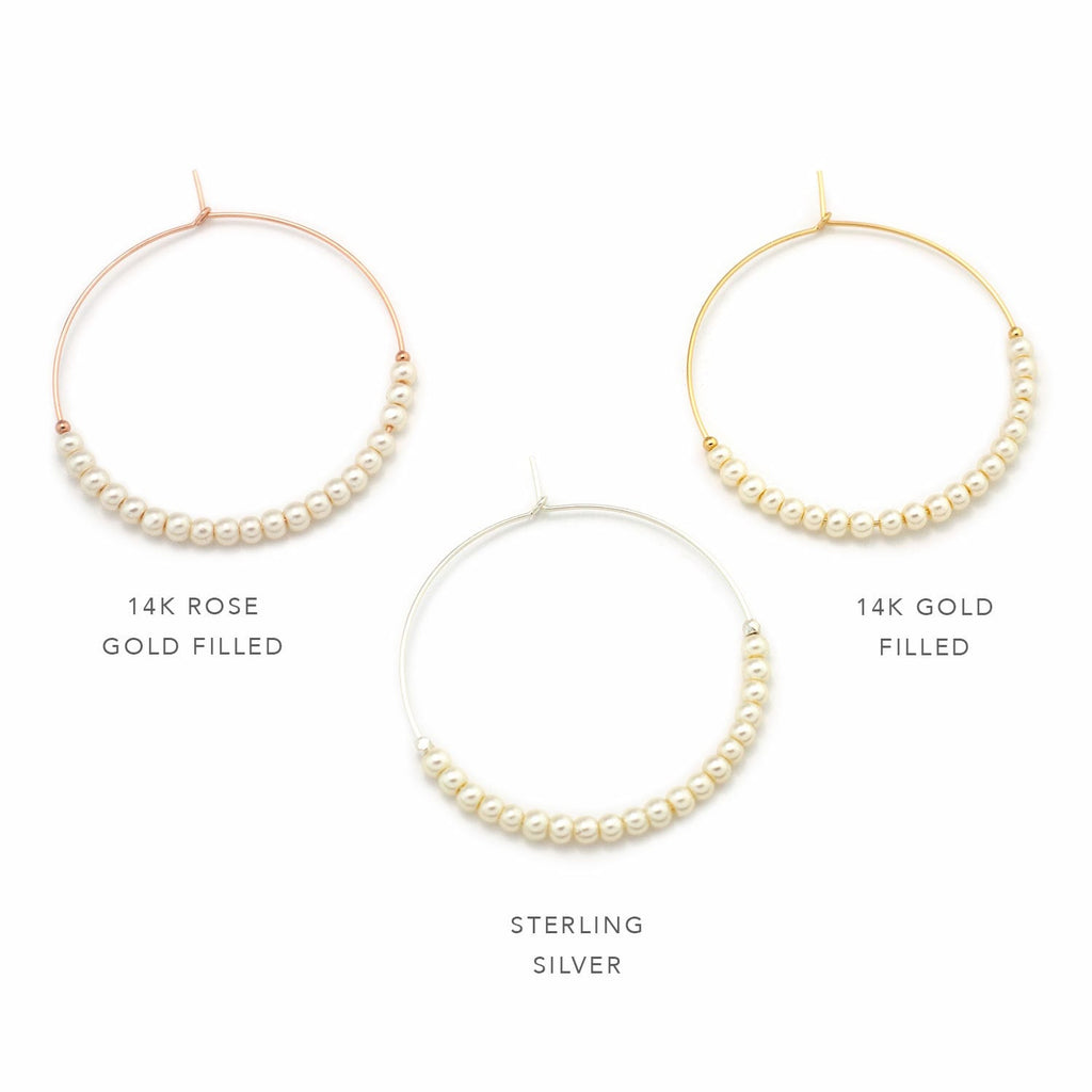 Modern Pearl Hoops, Beaded Pearl Earrings, Delicate Freshwater Pearl Hoops, Romantic Bridal Jewelry, Bridesmaid Gifts, Everyday Earrings