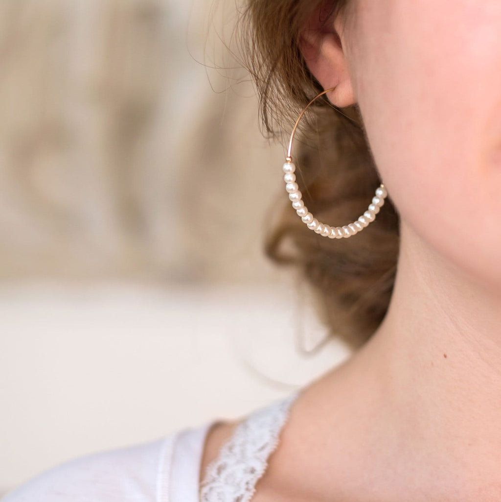 Modern Pearl Hoops, Beaded Pearl Earrings, Delicate Freshwater Pearl Hoops, Romantic Bridal Jewelry, Bridesmaid Gifts, Everyday Earrings