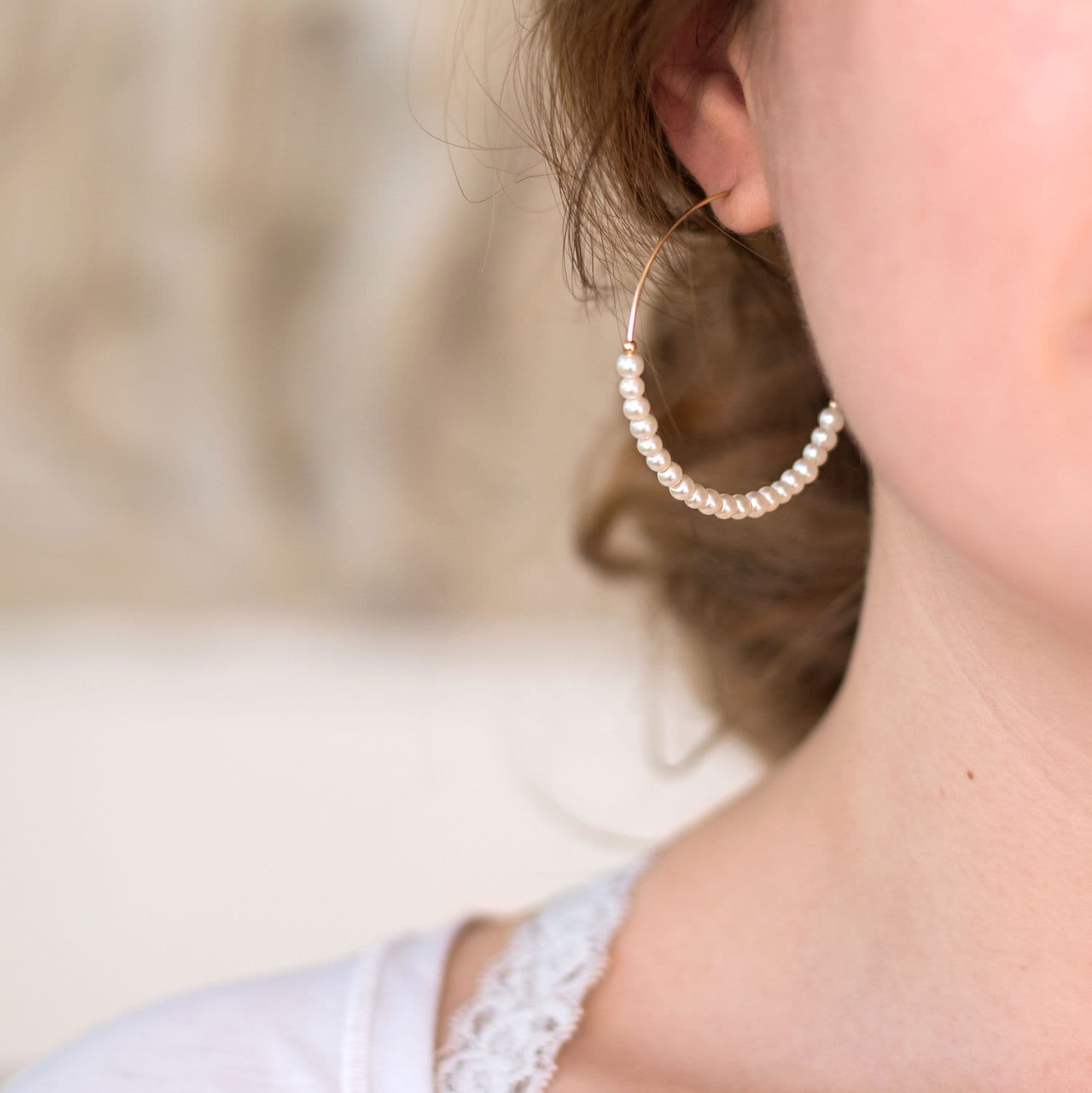 Modern Pearl Hoops, Beaded Pearl Earrings, Delicate Freshwater Pearl Hoops, Romantic Bridal Jewelry, Bridesmaid Gifts, Everyday Earrings