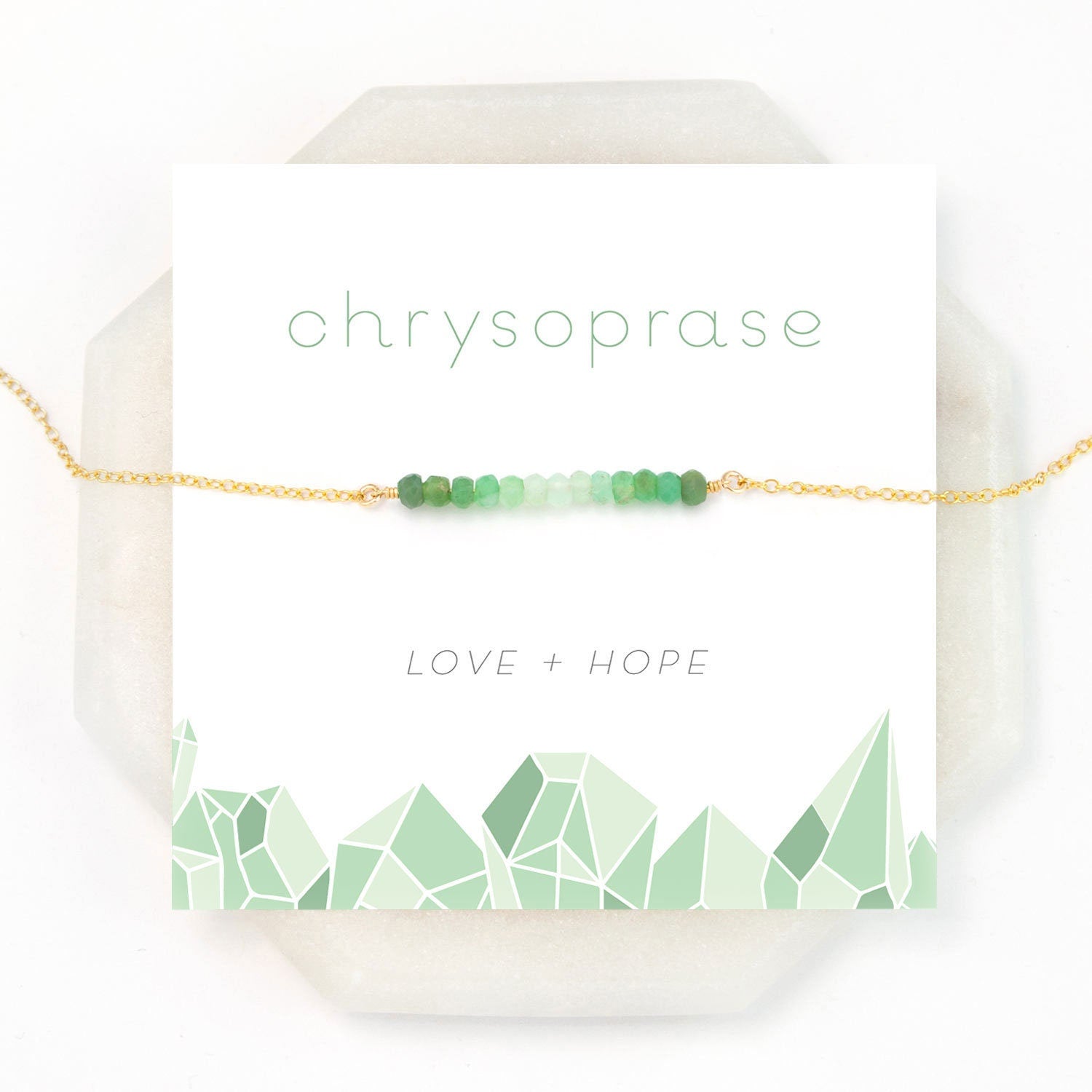 Love Necklace, Delicate Crystal Necklace, Chrysoprase Gemstone Bar, Bridesmaid Gift, Meaningful Gift, Rose Gold Fill Sterling Silver