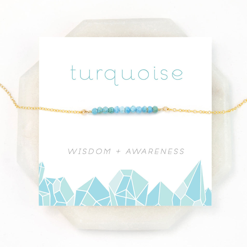 Dainty Turquoise Necklace, 14k Gold Filled Chain, Crystal Gift, Inspirational Birthday Present, Simple Gemstone Boho Choker, Blue