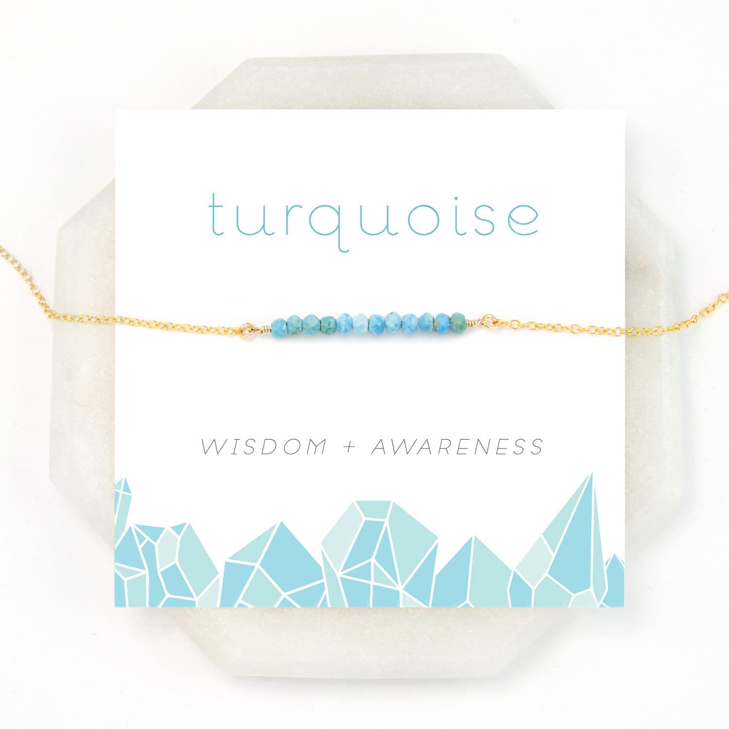 Dainty Turquoise Necklace, 14k Gold Filled Chain, Crystal Gift, Inspirational Birthday Present, Simple Gemstone Boho Choker, Blue