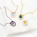 Solitaire Birthstone Necklaces, Genuine Gemstone Drop Circle Charm Necklace, Personalized Tiny Crystal Pendant, Simple Bridesmaid Gifts