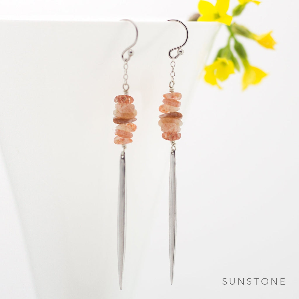 Larimar Bar Earrings Silver, Long Drop Earrings, Spike Earrings, Light Blue Natural Gemstone, Raw Crystal Earrings, Edgy Statement Earrings