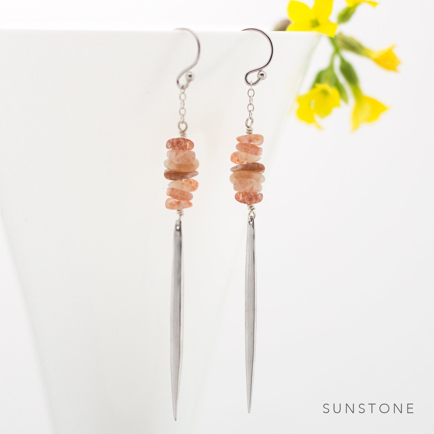 Larimar Bar Earrings Silver, Long Drop Earrings, Spike Earrings, Light Blue Natural Gemstone, Raw Crystal Earrings, Edgy Statement Earrings