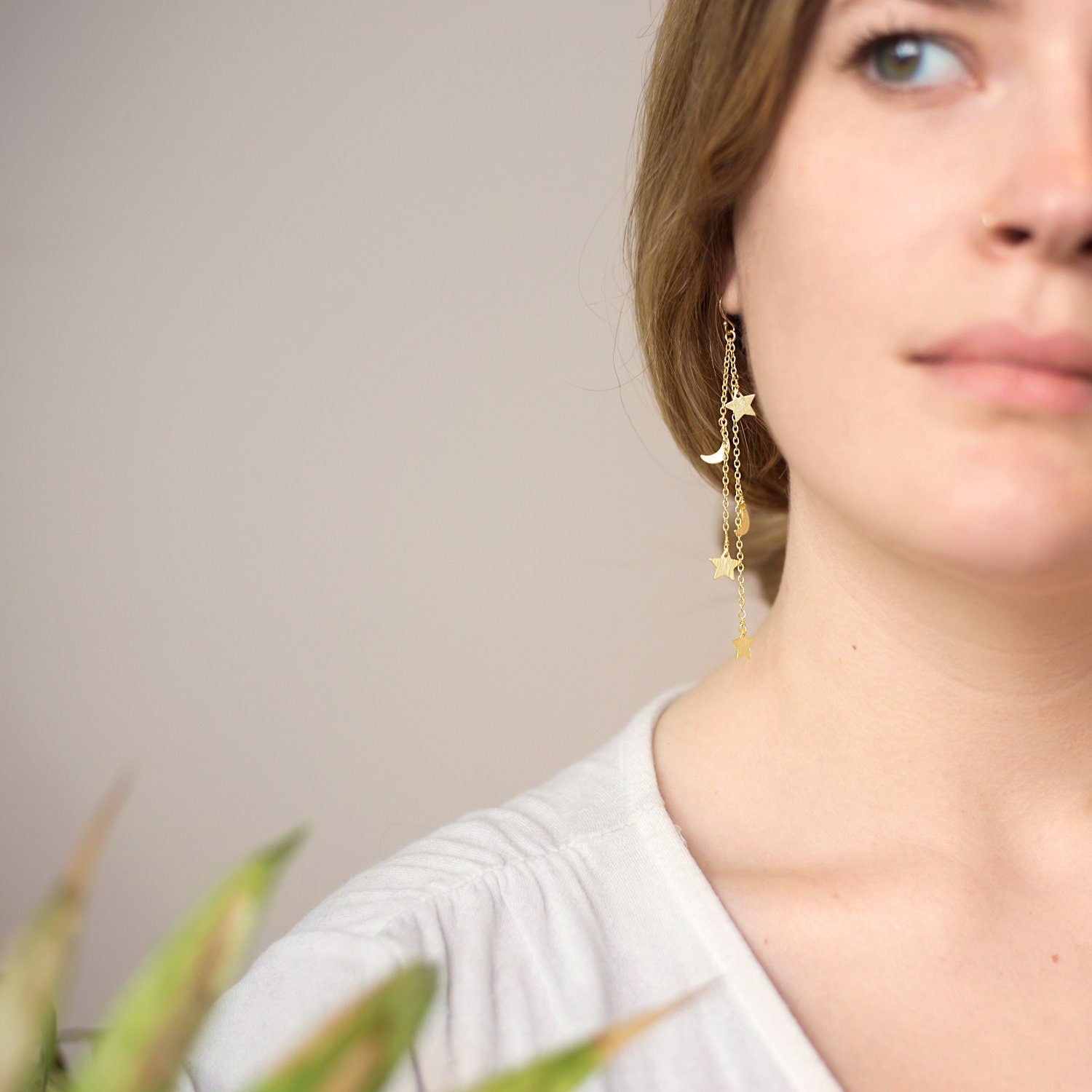 Shooting Star Cascade Earrings, Rose Gold Celestial Jewelry, Moon and Star Earrings, Silver Crescent Moon, Constellation Dangle Gift for Her