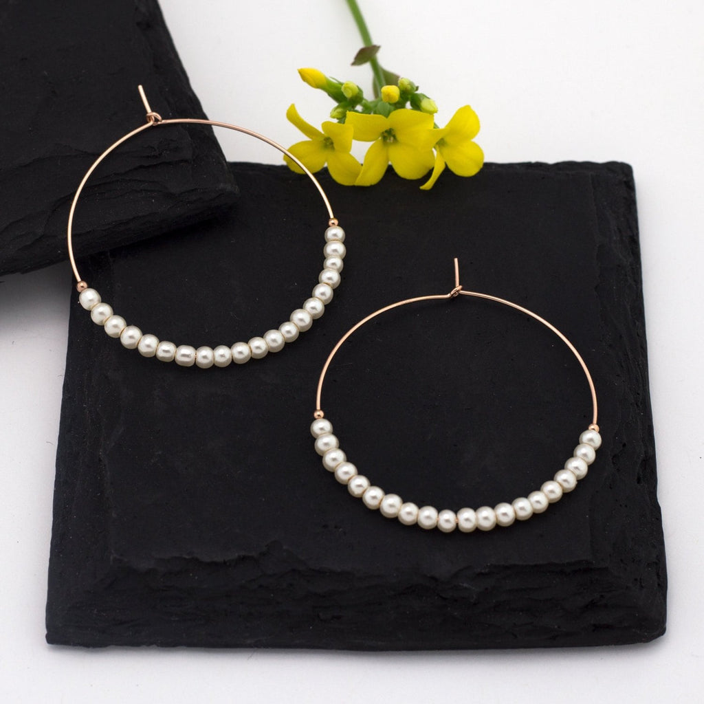 Modern Pearl Hoops, Beaded Pearl Earrings, Delicate Freshwater Pearl Hoops, Romantic Bridal Jewelry, Bridesmaid Gifts, Everyday Earrings