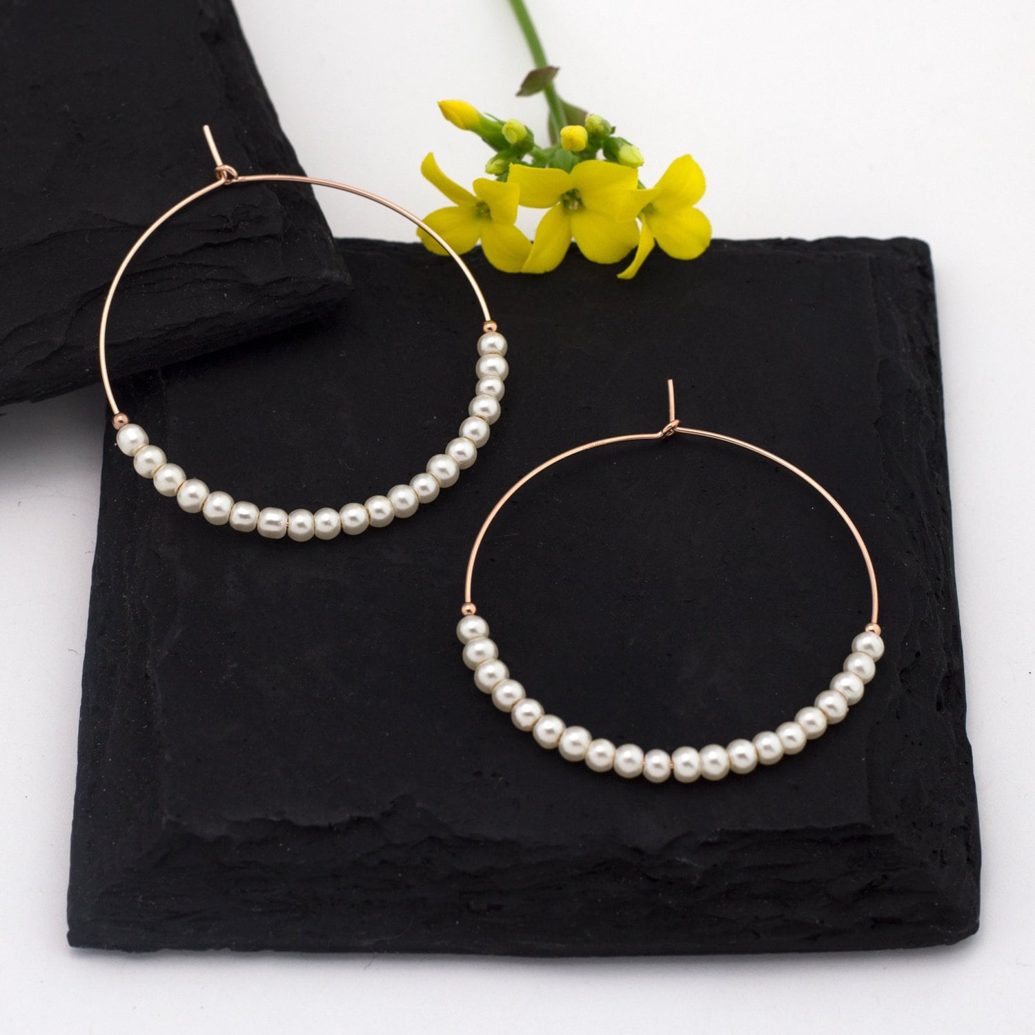 Modern Pearl Hoops, Beaded Pearl Earrings, Delicate Freshwater Pearl Hoops, Romantic Bridal Jewelry, Bridesmaid Gifts, Everyday Earrings