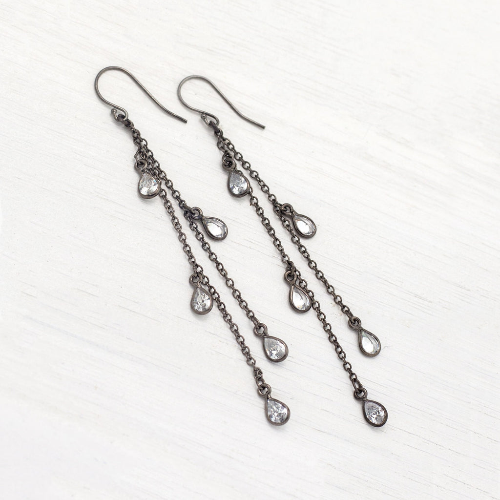 Gold Crystal Chandelier Earrings, CZ Raindrop Earrings, Simple Statement Earrings, Long Drop Earrings, Boho Chic Long Dangle Earrings