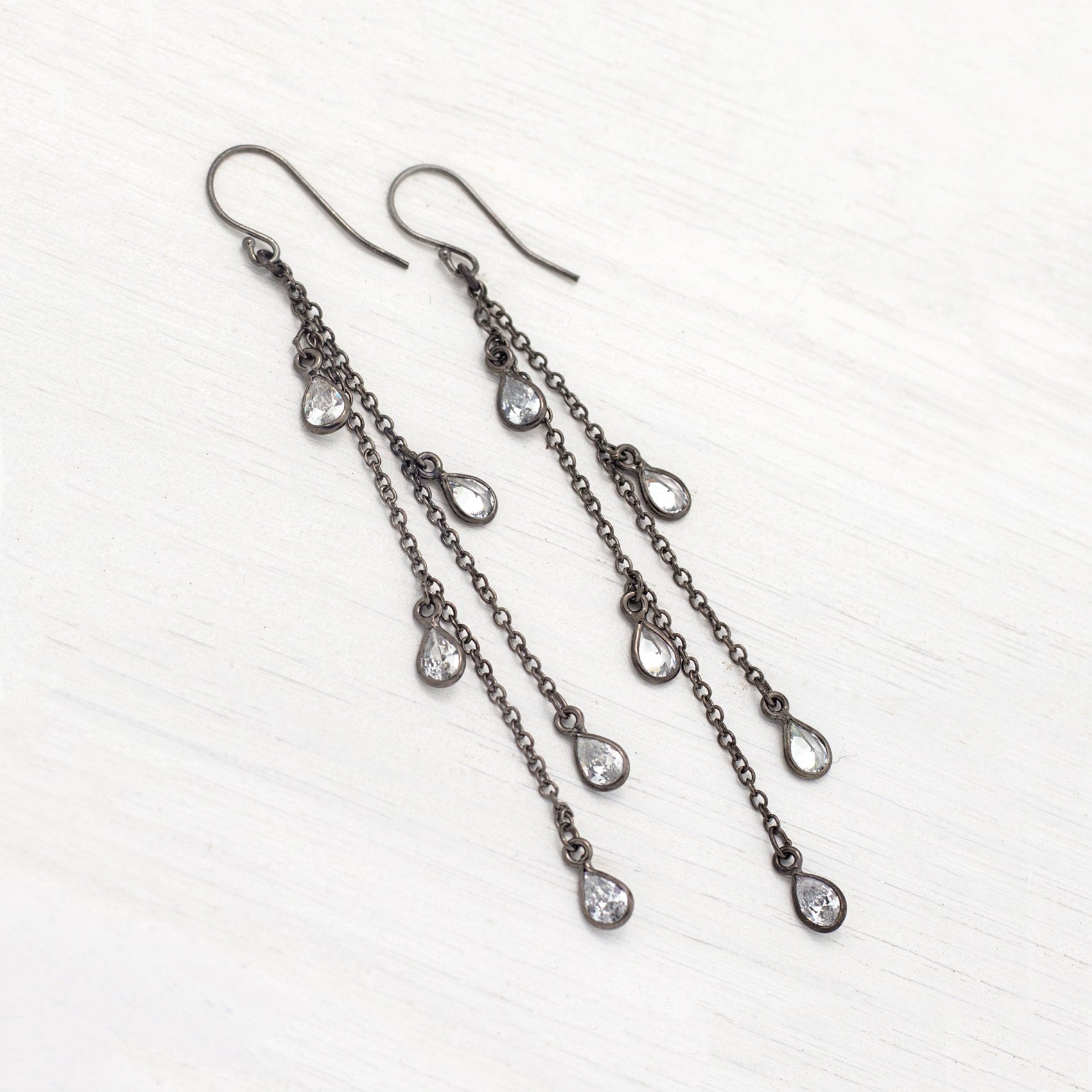 Gold Crystal Chandelier Earrings, CZ Raindrop Earrings, Simple Statement Earrings, Long Drop Earrings, Boho Chic Long Dangle Earrings