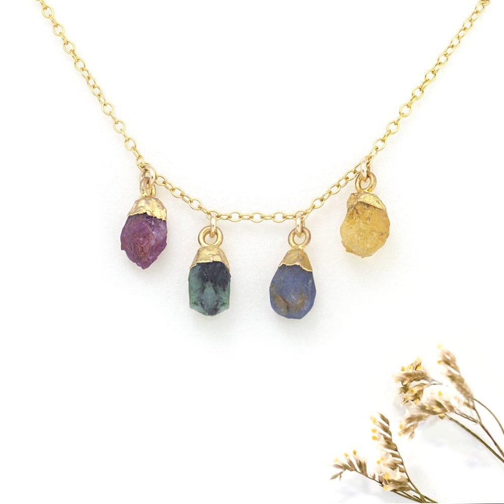Custom Raw Birthstone Necklace, Personalized Mothers Gift, Raw Crystals, Gold Filled Chain, Birthday Gift from Daughter, New Mom Gift