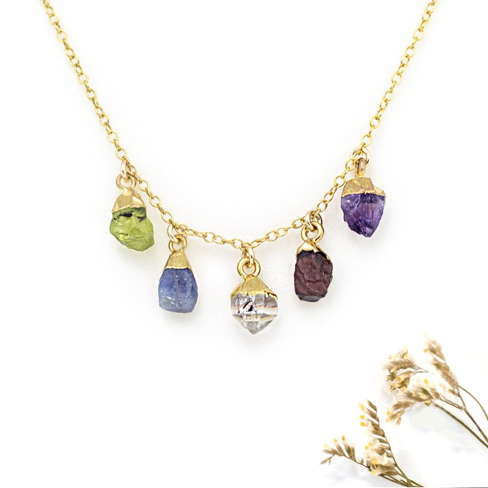 Custom Raw Birthstone Necklace, Personalized Mothers Gift, Raw Crystals, Gold Filled Chain, Birthday Gift from Daughter, New Mom Gift