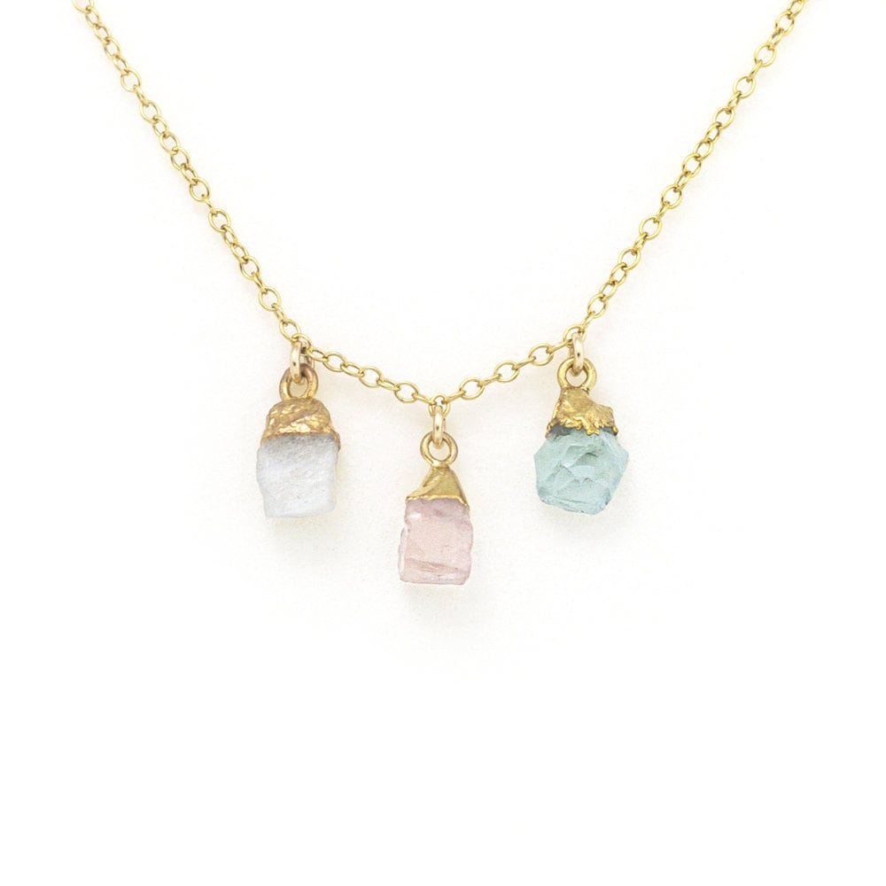 Custom Raw Birthstone Necklace, Personalized Mothers Gift, Raw Crystals, Gold Filled Chain, Birthday Gift from Daughter, New Mom Gift