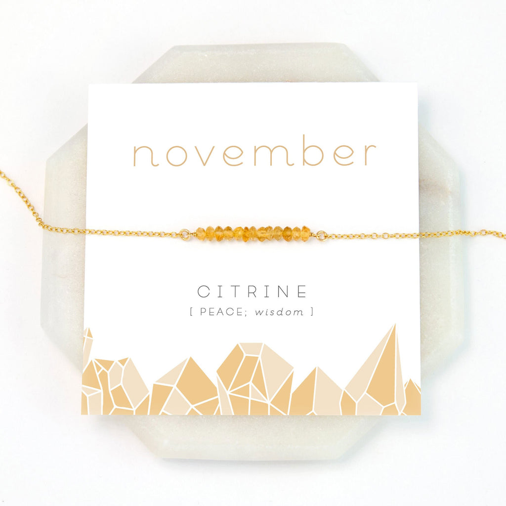 November Birthstone Necklace, Citrine Bar Necklace, Raw Crystal Necklace, Tiny Citrine Stones, Gift, Inspirational Jewelry, NK-DB
