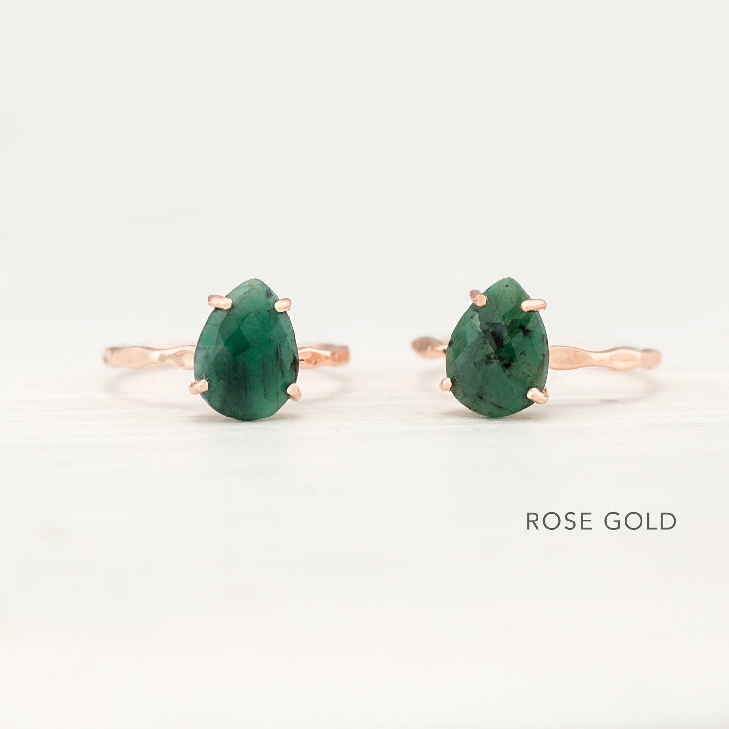 Raw Emerald Ring Gold, May Birthstone Ring, Raw Gemstone Ring, Solitaire Stone Ring, Stacking Ring, Tear Drop Ring, Birthday Gift for Her