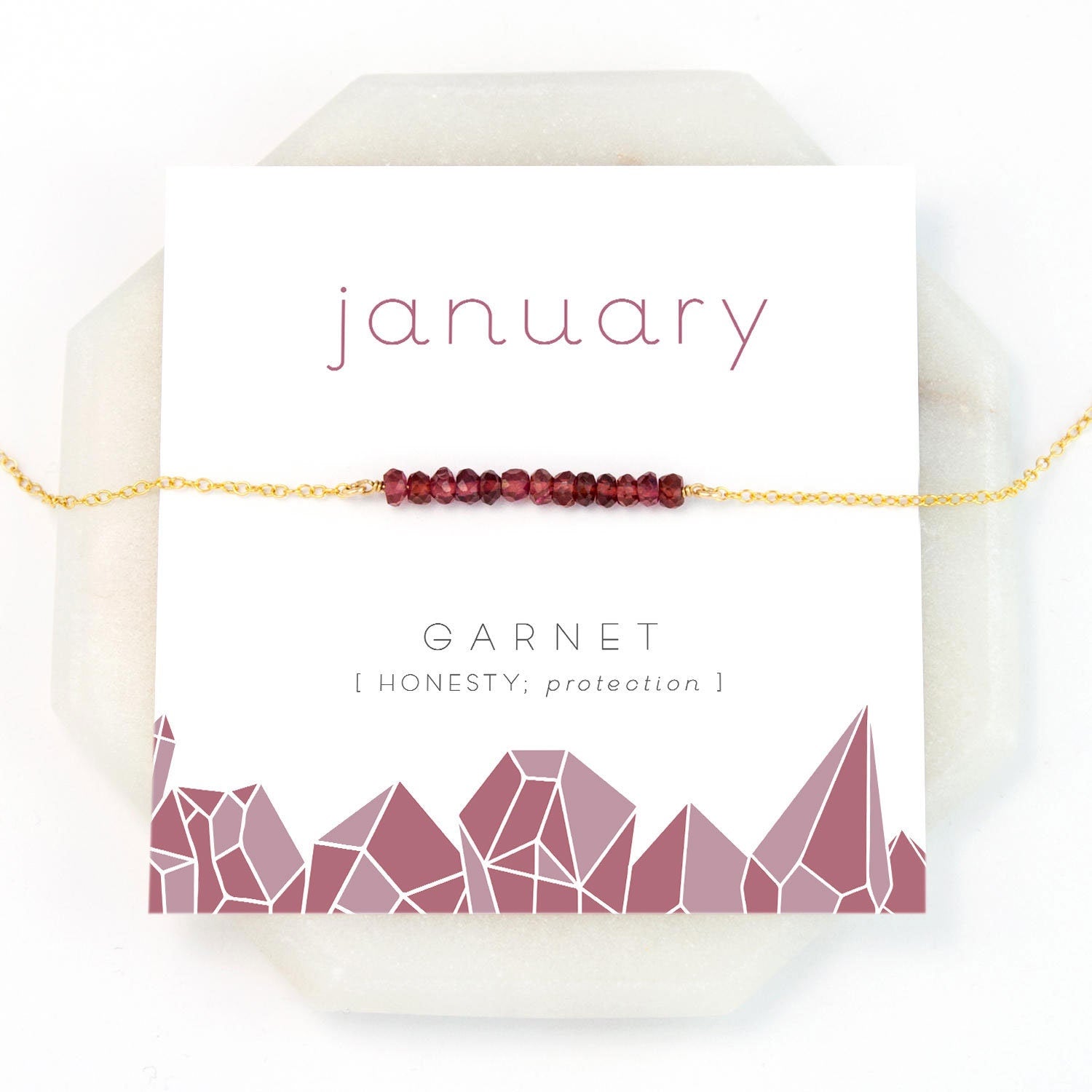 Inspirational January Birthstone Necklace, Garnet Necklace, Gift, Birthday Present, Gemstone Bar Necklace, Gift for Friend, NK-DB