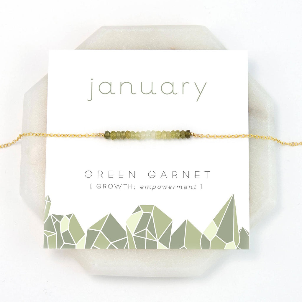 January Birthstone Necklace, Green Garnet Necklace Gold, Ombre Necklace, Raw Crystal Necklace, Inspirational Gift, Personalized Gift, NK-DB