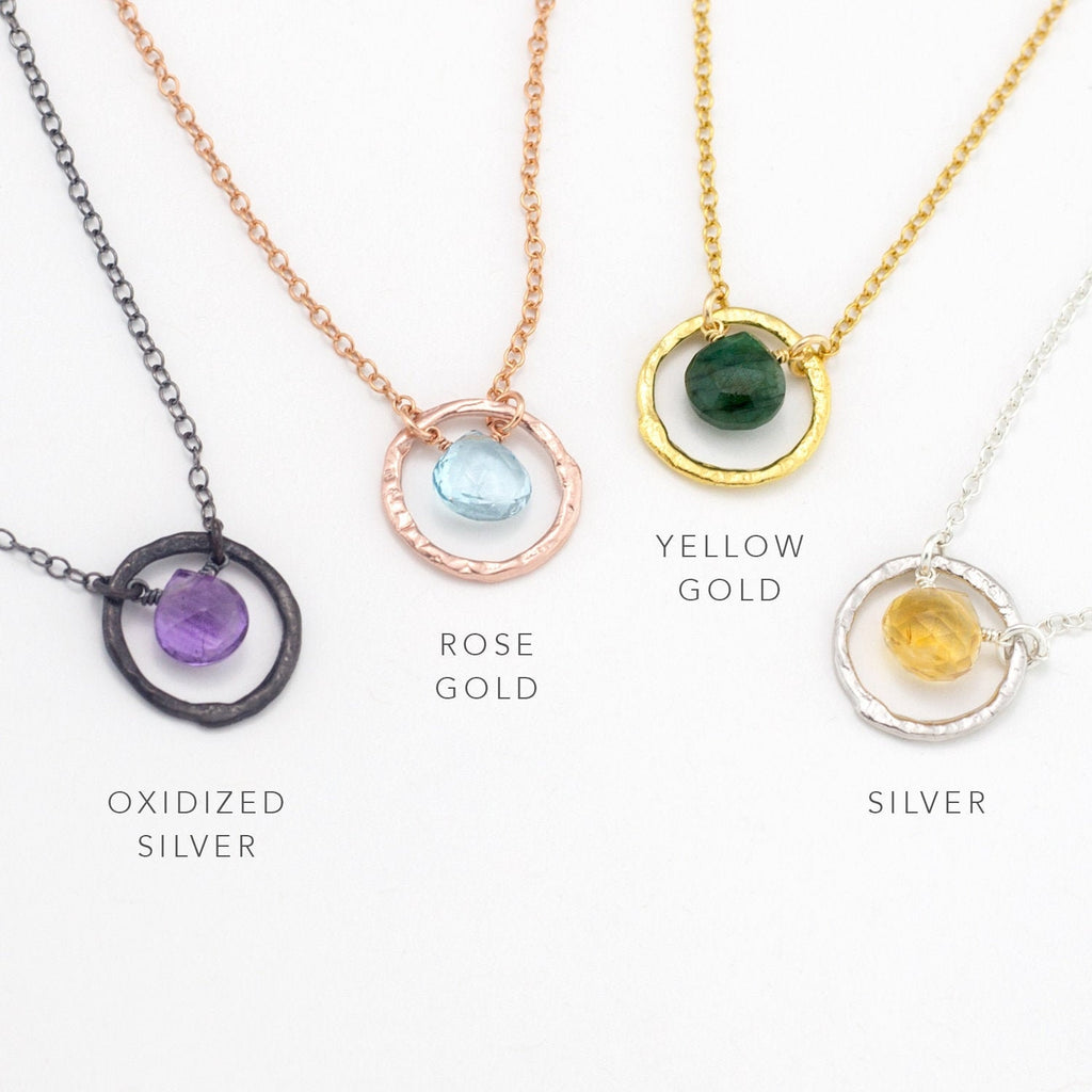 Emerald Drop Pendant, Genuine Gemstone Circle Charm Necklace, May Birthstone Gift, Dainty Layering Necklace, Birthday Christmas Gift for Her