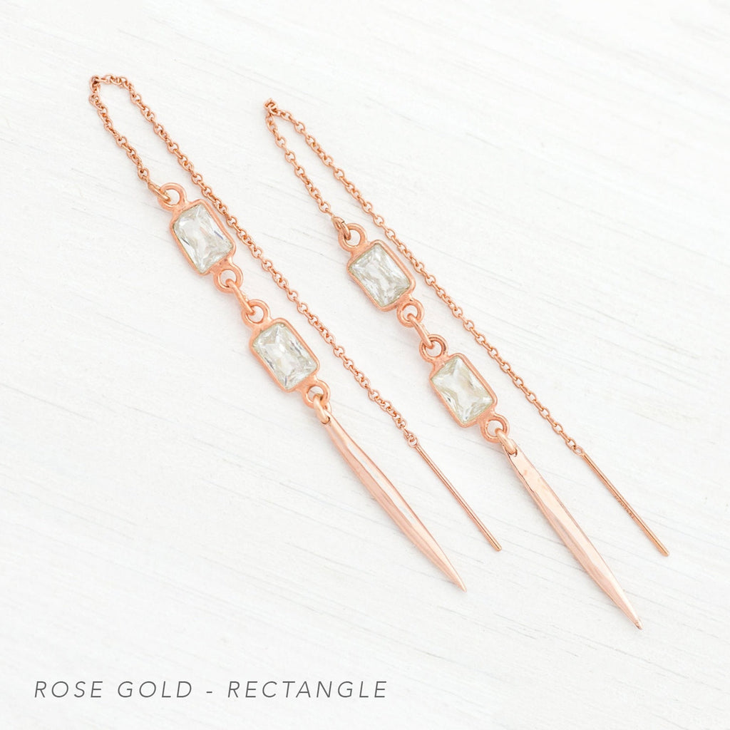 Simple Bridal Earrings, Dainty Cubic Zirconia Drop Earrings, Edgy Gold Spike Threaders, Bridesmaid Gift, Minimalist Threader Earrings, CZ