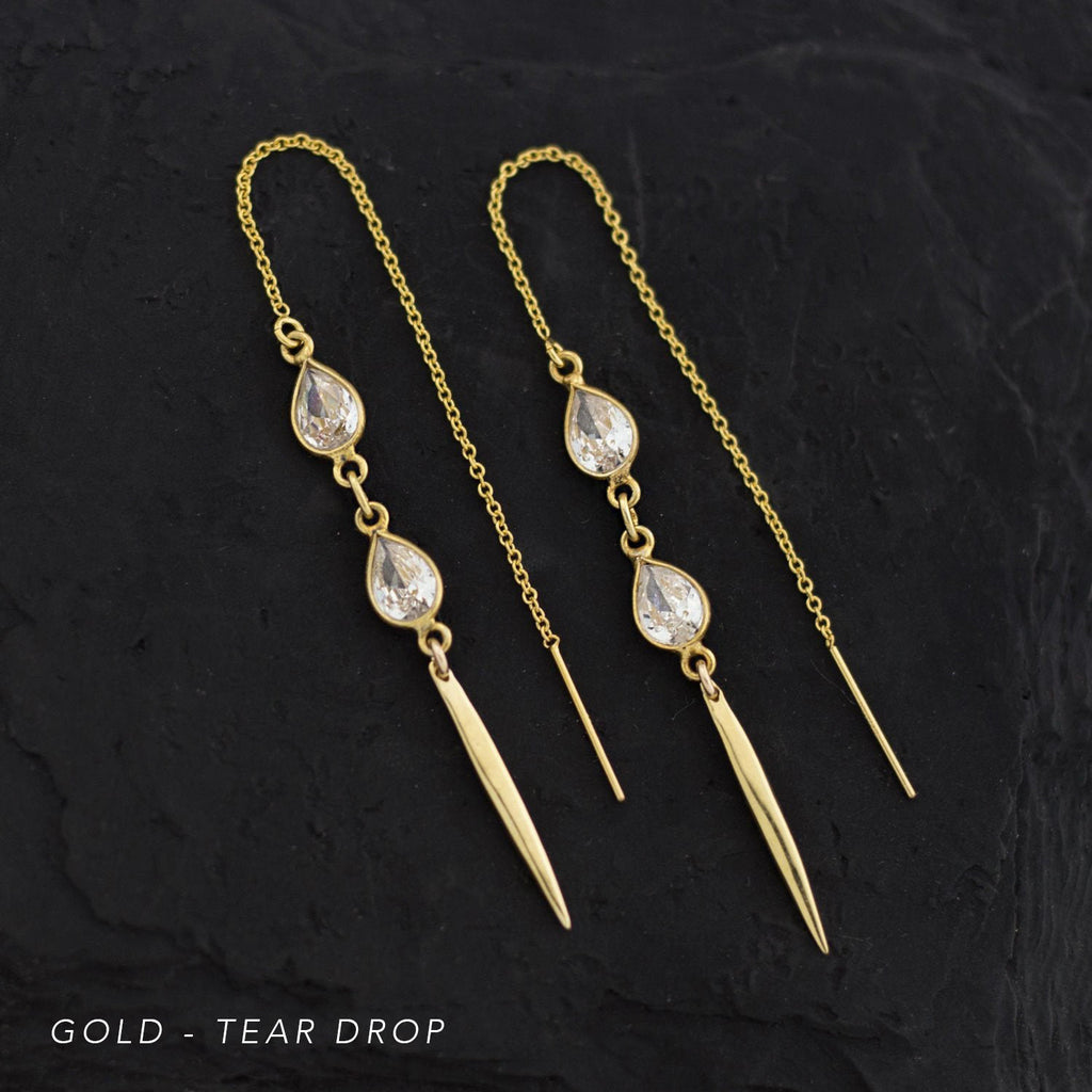 Simple Bridal Earrings, Dainty Cubic Zirconia Drop Earrings, Edgy Gold Spike Threaders, Bridesmaid Gift, Minimalist Threader Earrings, CZ