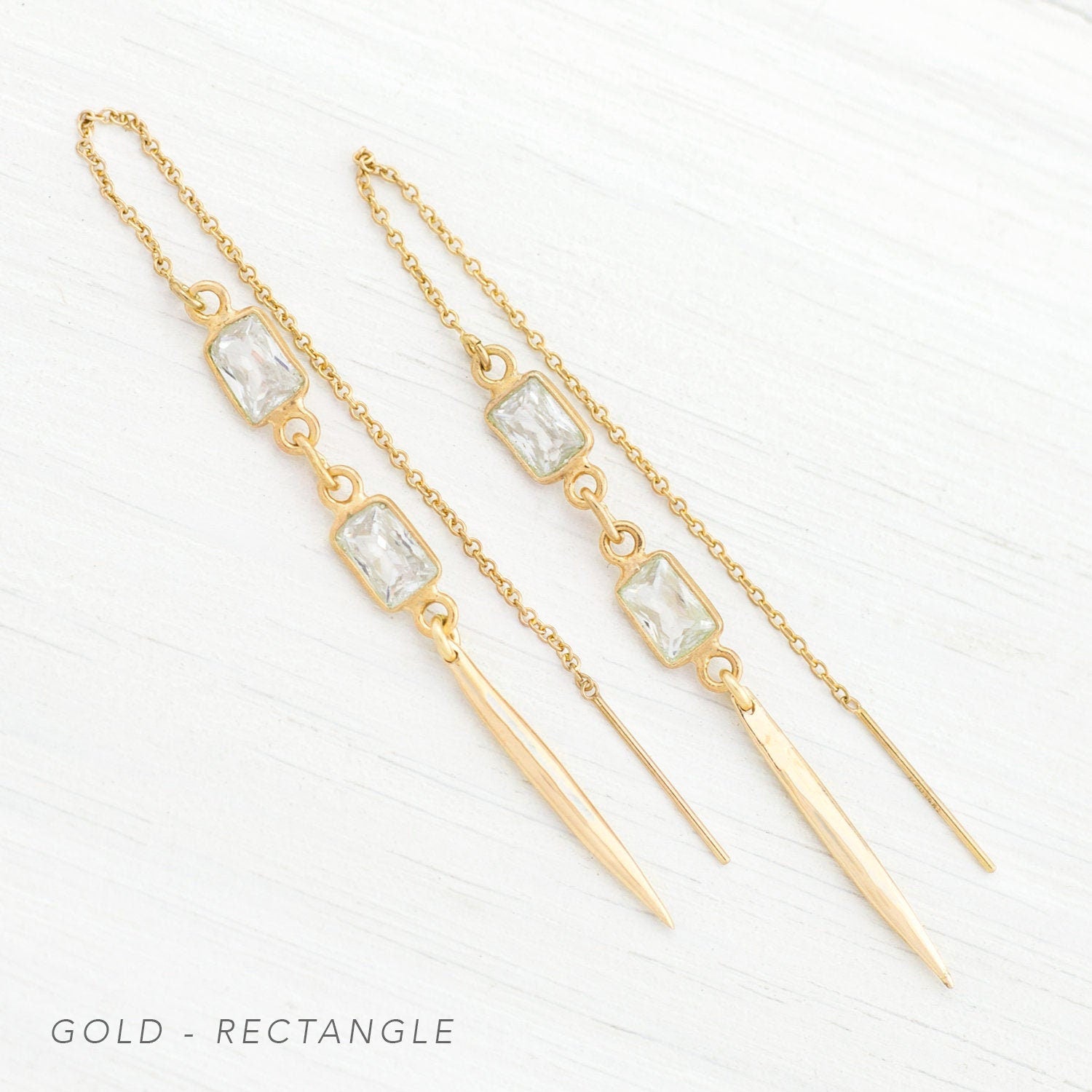 Simple Bridal Earrings, Dainty Cubic Zirconia Drop Earrings, Edgy Gold Spike Threaders, Bridesmaid Gift, Minimalist Threader Earrings, CZ