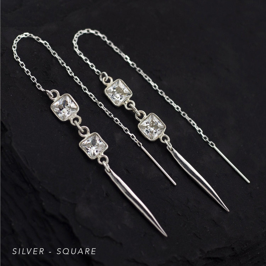 Simple Bridal Earrings, Dainty Cubic Zirconia Drop Earrings, Edgy Gold Spike Threaders, Bridesmaid Gift, Minimalist Threader Earrings, CZ