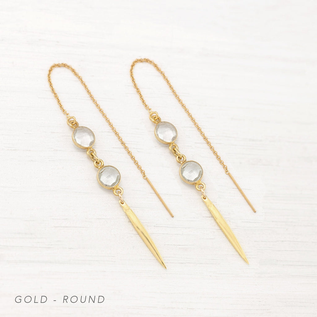 Simple Bridal Earrings, Dainty Cubic Zirconia Drop Earrings, Edgy Gold Spike Threaders, Bridesmaid Gift, Minimalist Threader Earrings, CZ