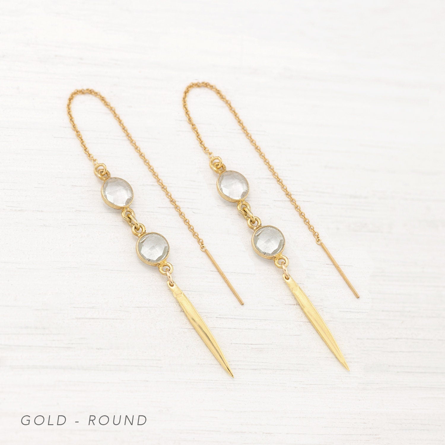 Simple Bridal Earrings, Dainty Cubic Zirconia Drop Earrings, Edgy Gold Spike Threaders, Bridesmaid Gift, Minimalist Threader Earrings, CZ