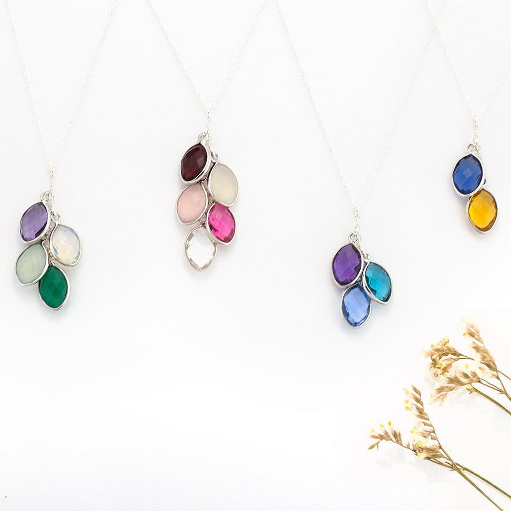 Unique Personalized Gift Necklace for Mothers Day from Daughter, Multi Birthstone Monogram Letter Necklace, Stamped Family Tree Necklace