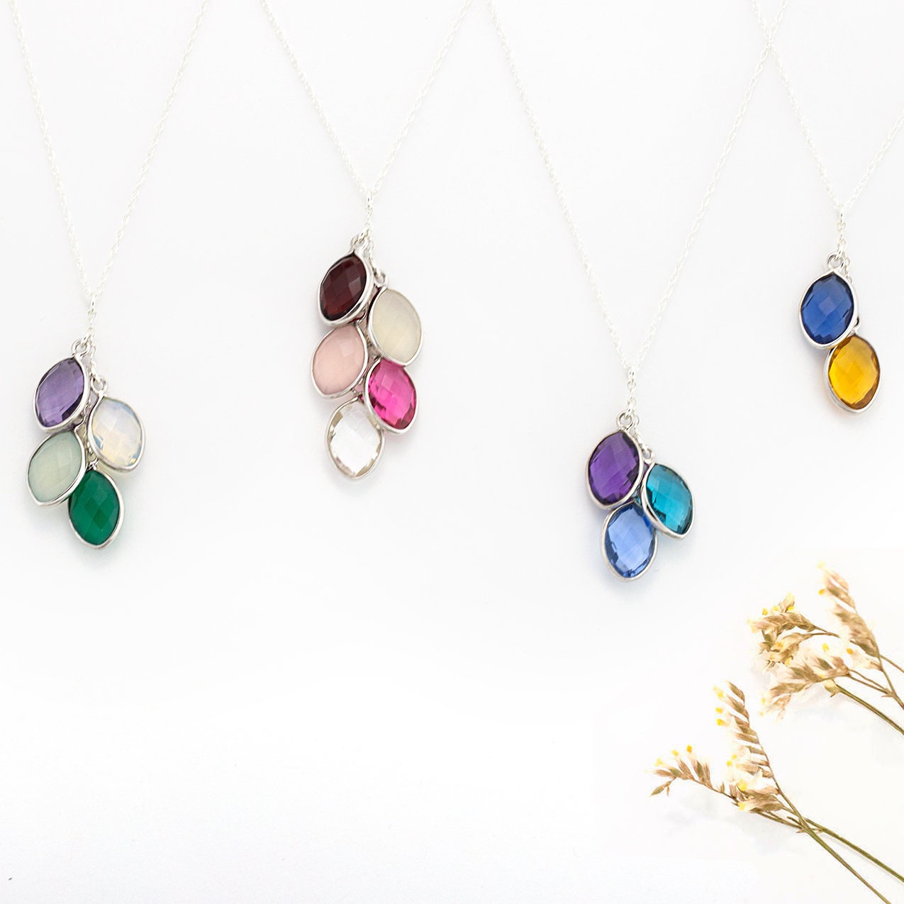 Unique Personalized Gift Necklace for Mothers Day from Daughter, Multi Birthstone Monogram Letter Necklace, Stamped Family Tree Necklace