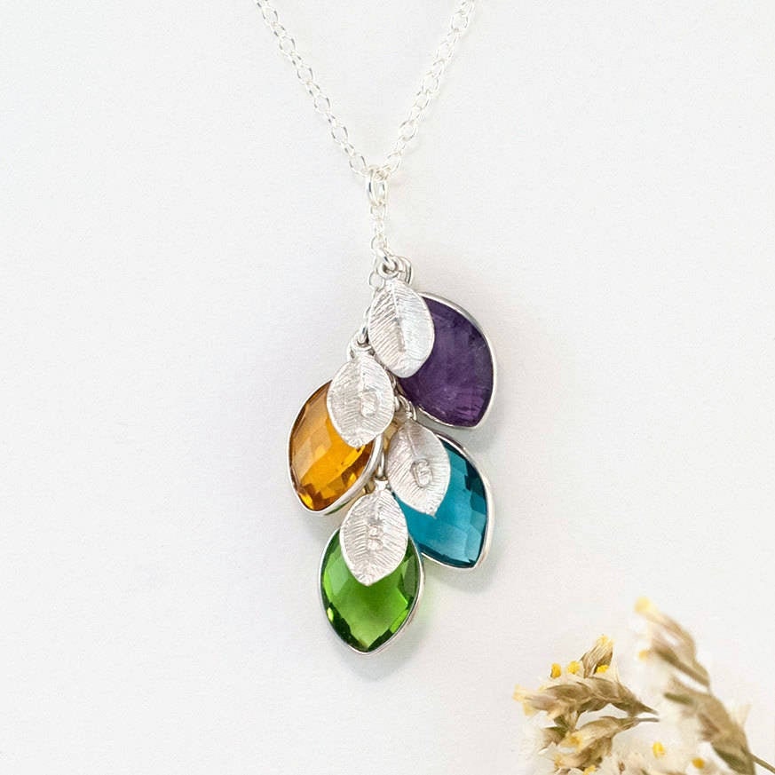 Silver Personalized Birthstone Necklace, Custom Initial Leaf Necklace, Nana Jewelry, Mom Gift From Son, Jewelry that Inspires, NK-BC