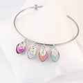 Birthstone Charm Bangle, Custom Stamped Initial, Silver Bangle Bracelet, Family Bracelet for Mom, Christmas for Grandma, Special Gift