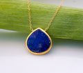 Navy Blue Lapis Necklace, Bezel Gemstone Pendant Gold, Something Blue September Birthstone Gift, Wire Wrapped Layering Necklace Dainty Chain