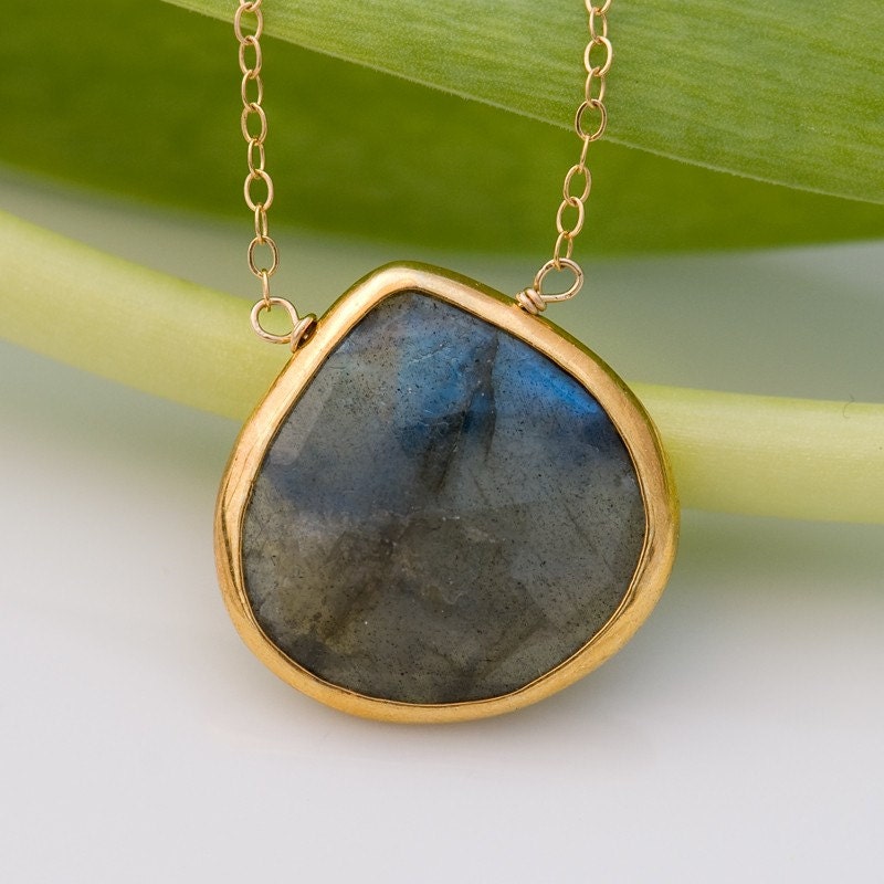 Faceted Gemstone Necklace, Bezel Set Stone, Natural Labradorite Necklace, Sterling Silver, Layering Jewelry, Celestial Gift for Her