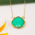 Mint Green Chrysoprase Necklace, Gold Necklace, Gemstone Necklace, Layering Necklace, Stone Pendant, Boho Jewelry, Gold Framed Stone