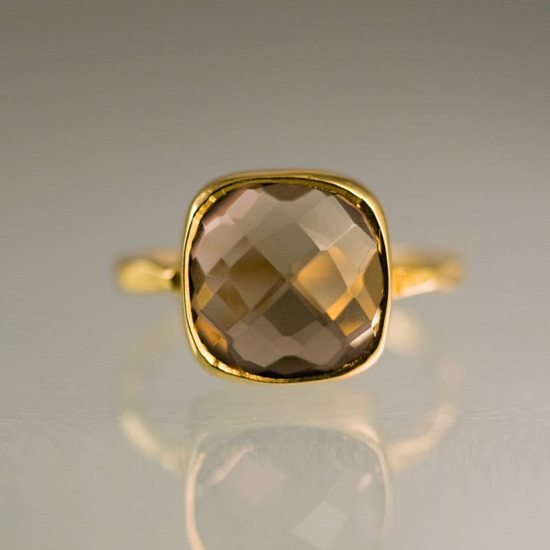 Smokey Quartz Ring, Back to School Gift, Autumn Jewelry, Brown Stone Ring, Solitaire Stacking Ring, Teardrop Ring, Round Gemstone
