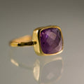 Purple Amethyst Ring Gold - February Birthstone Ring - Purple Stone Ring - Stacking Ring - Gold Ring- Cushion Ring - Mother's Ring