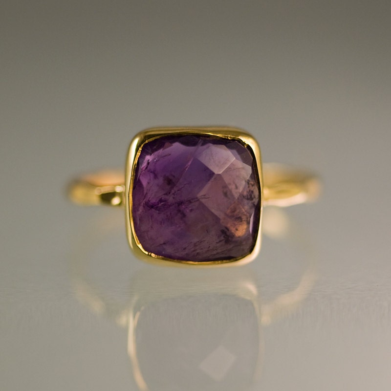 Purple Amethyst Ring Gold - February Birthstone Ring - Purple Stone Ring - Stacking Ring - Gold Ring- Cushion Ring - Mother's Ring