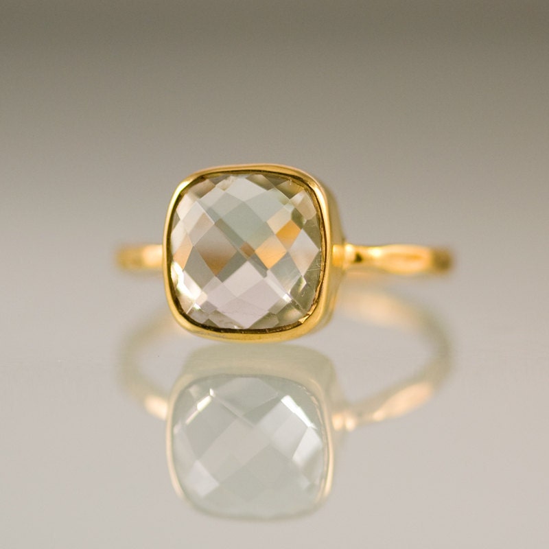 Green Amethyst Ring, Stacking Ring, Cushion Cut Ring, Gem Ring, Square Ring, February Birthstone, Solitaire Ring, Modern Gift for Her, RG-SQ
