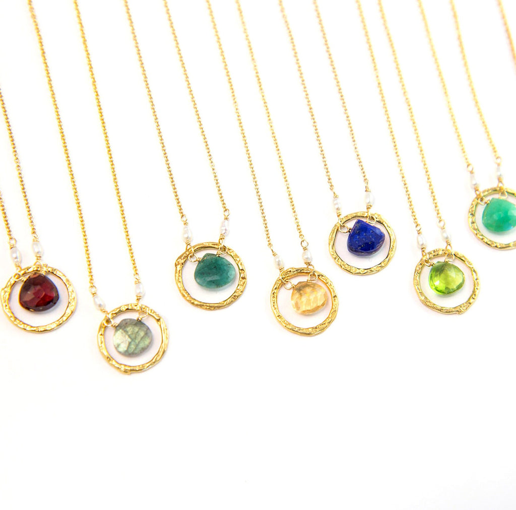 Solitaire Birthstone Necklaces, Genuine Gemstone Drop Circle Charm Necklace, Personalized Tiny Crystal Pendant, Simple Bridesmaid Gifts