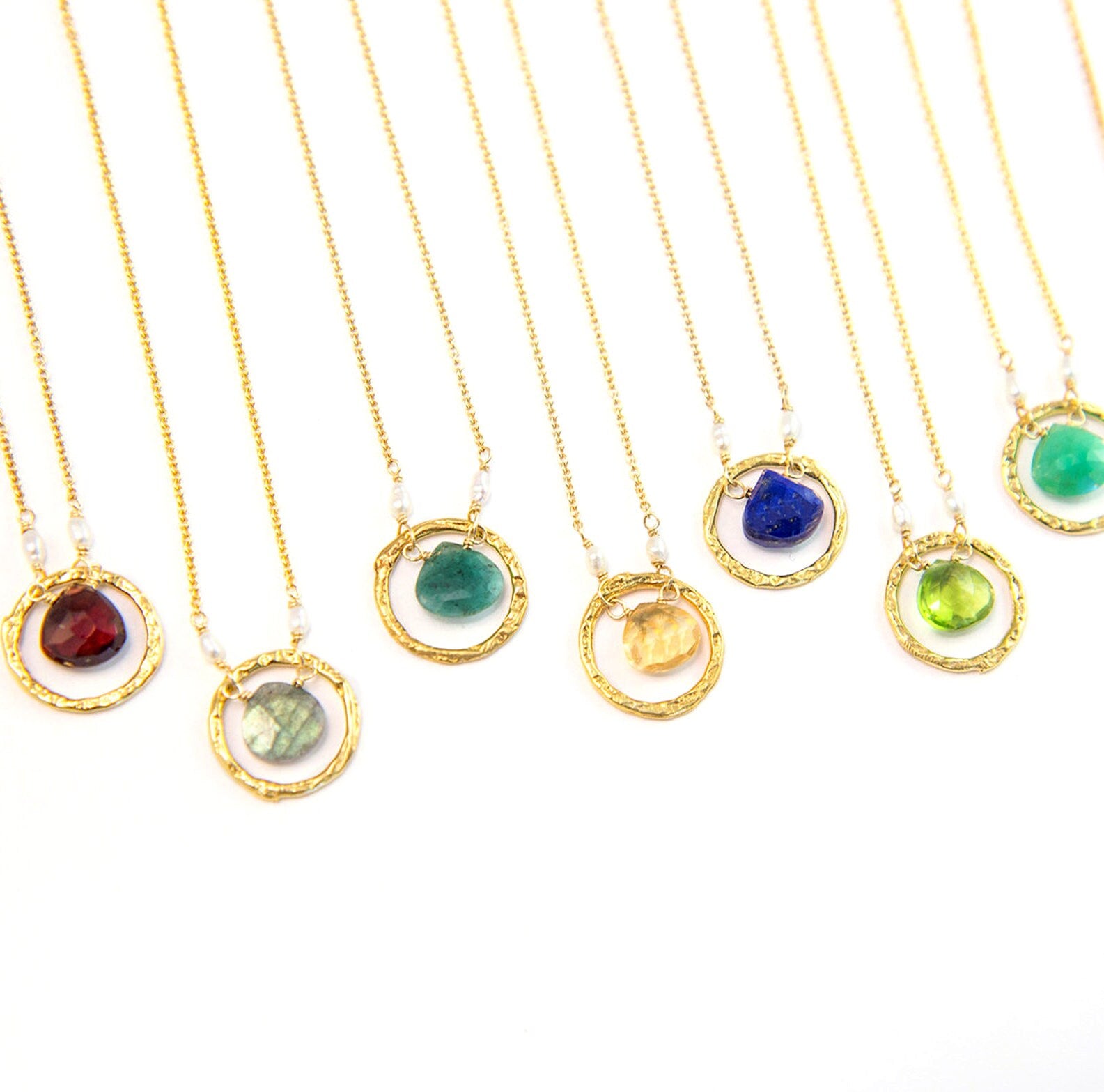 Solitaire Birthstone Necklaces, Genuine Gemstone Drop Circle Charm Necklace, Personalized Tiny Crystal Pendant, Simple Bridesmaid Gifts