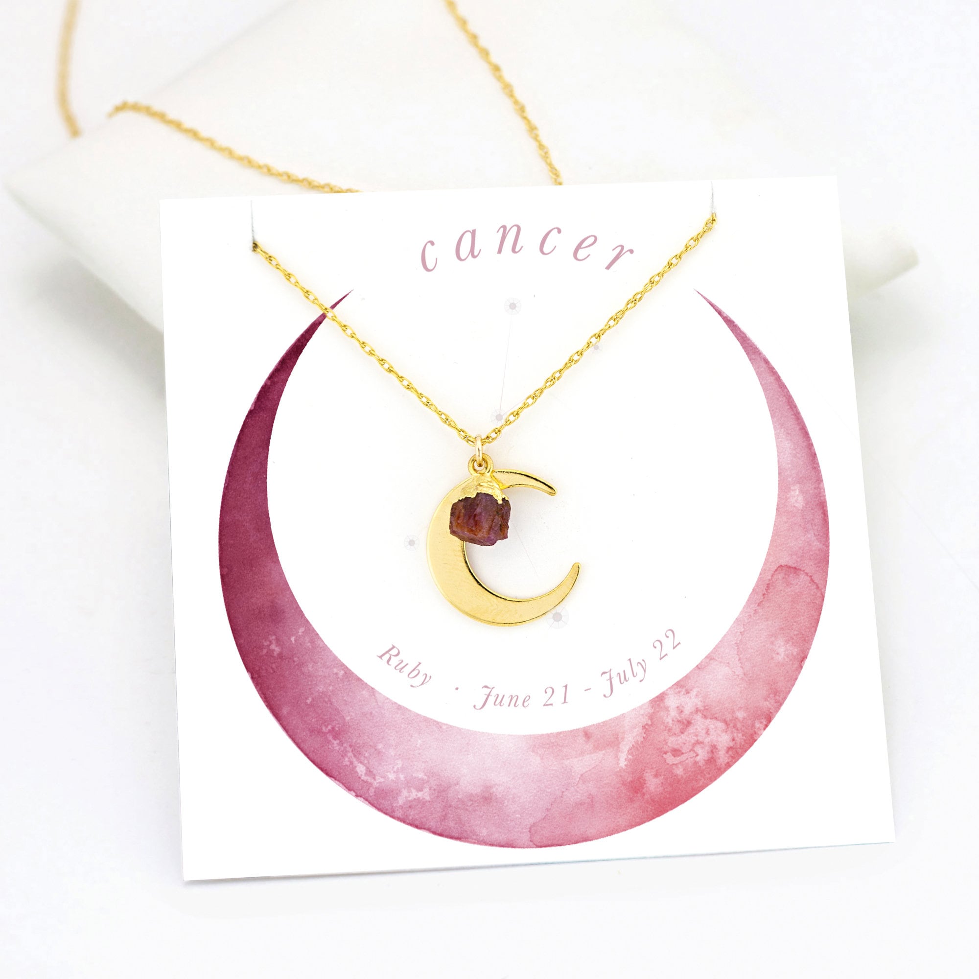Cancer Zodiac Necklace, Tiny Raw Crystal Necklace, Natural Ruby Gemstone, Constellation Necklace, Best Friend Gift, Astrology Necklace