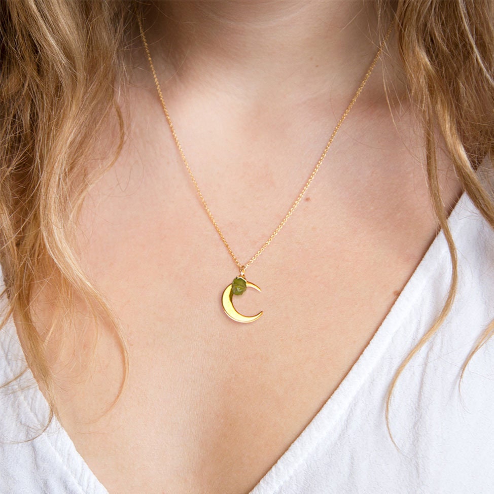 Gold Crescent Moon Necklace with Raw Citrine Crystal, Scorpio Zodiac Pendant Necklace Perfect Gift for November Birthday Girl, Yellow Gem