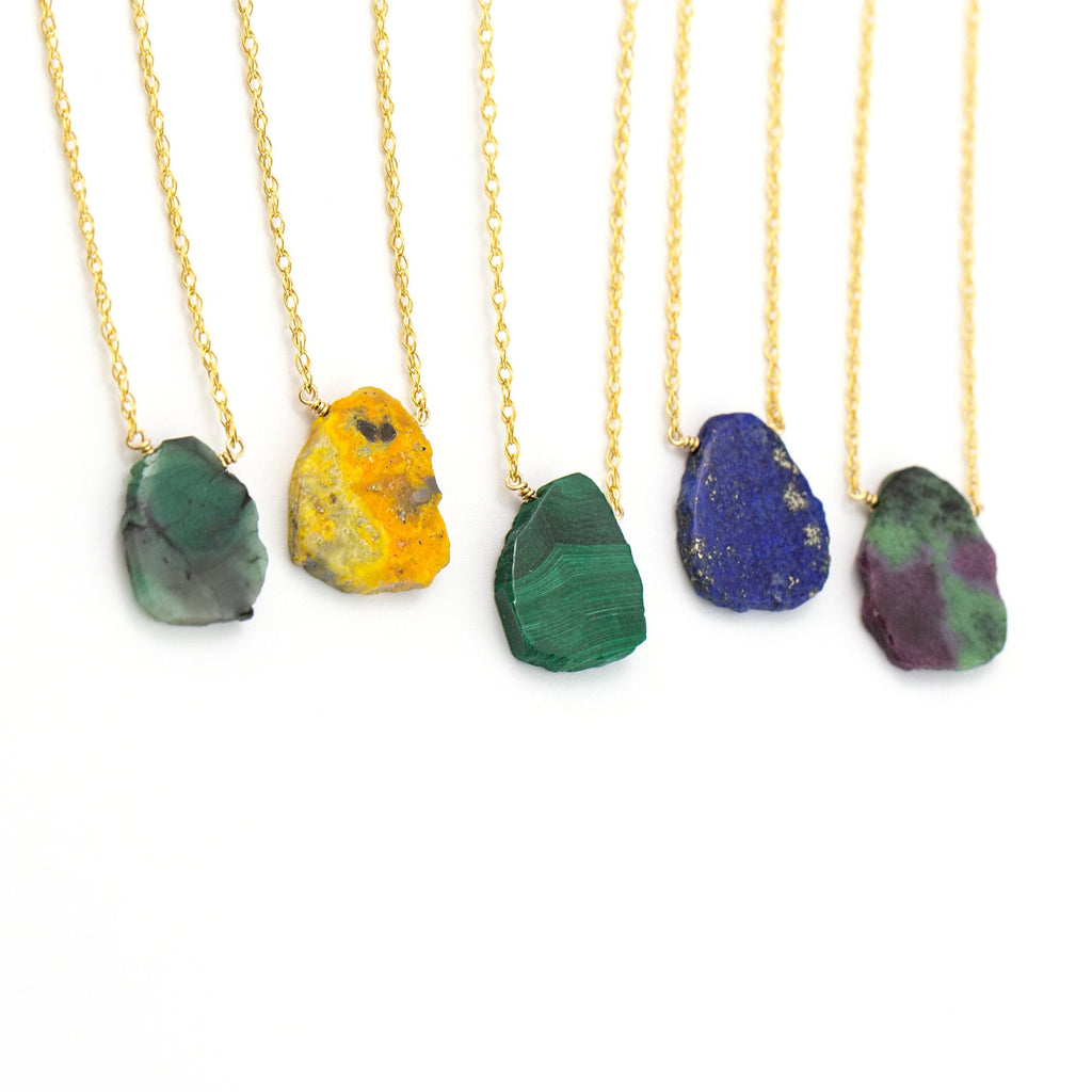 Raw Emerald Slice Necklace, May Birthstone Gift, Dainty Gold Filled Chain, Genuine Gemstone Pendant, Boho Layering Necklace, Minimalist Gift