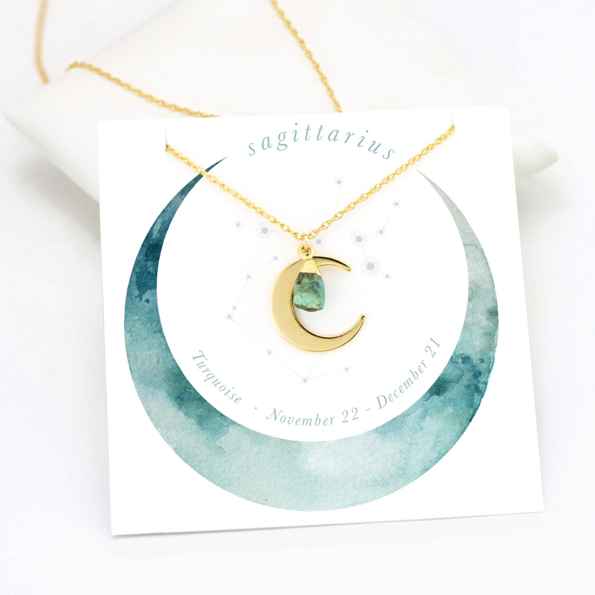 Sagittarius Horoscope Gift Necklace, Simple Turquoise Necklace, Bridal Party Jewelry, Celestial Gift, Crescent Moon Necklace,Graduation Gift